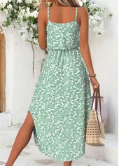 Light Green Ditsy Floral Print Bowknot Strappy Dress | thumb picture 