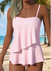 Pink Mid Waisted Layered Striped Tankini Set | thumb picture 
