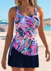 Multi Color Mid Waisted Drawstring Paisley Print Tankini Set | thumb picture 