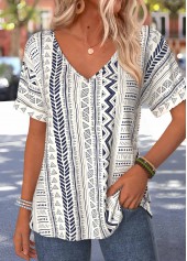 Multi Color Tribal Print Button Short Sleeve T Shirt | thumb picture 