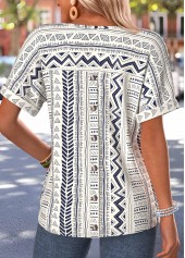 Multi Color Tribal Print Button Short Sleeve T Shirt