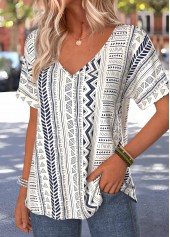 Multi Color Tribal Print Button Short Sleeve T Shirt | thumb picture 