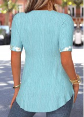 Cyan Floral Print Short Sleeve Fake Two Piece Twinset | thumb picture 