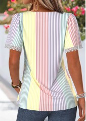 Multi Color Striped Pleated Short Sleeve T Shirt | thumb picture 