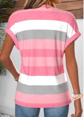Pink Striped Short Sleeve Split Neck Blouse | thumb picture 