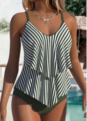 Black Mid Waisted Layered Striped Tankini Set | thumb picture 