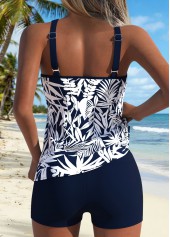 Blue Mid Waisted Two-piece Tropical Plants Print Tankini Set | thumb picture 