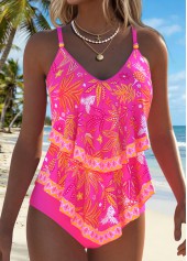 Hot Pink Mid Waisted Layered Tankini Set