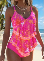 Hot Pink Mid Waisted Layered Tankini Set | thumb picture 