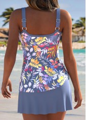 Grey Mid Waisted Drawstring Floral Print Tankini Set | thumb picture 