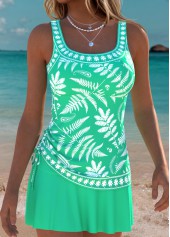 Green Mid Waisted Layered Leaf Print Tankini Set | thumb picture 