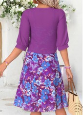 Purple Floral Print Two-piece Half Sleeve Dress and Cardigan | thumb picture 
