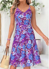 Purple Floral Print Two-piece Half Sleeve Dress and Cardigan | thumb picture 