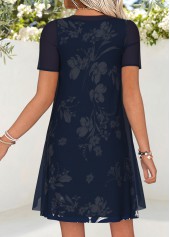 Navy Floral Print Short Two-piece Dress and Cardigan | thumb picture 