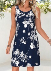 Navy Floral Print Short Two-piece Dress and Cardigan | thumb picture 