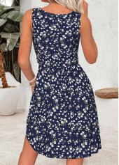 Navy Ditsy Floral Print Short Shirred Sleeveless Dress | thumb picture 