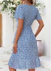Blue Ditsy Floral Print High Low Shirred Dress | thumb picture 