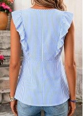 Blue Striped Ruffle Sleeveless V Neck Tank Top | thumb picture 