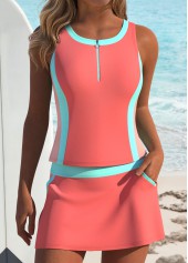 Coral Mid Waisted Patchwork Tankini Set