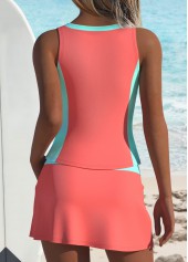 Coral Mid Waisted Patchwork Tankini Set | thumb picture 
