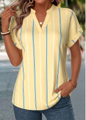 Yellow Striped Tummy Coverage Short Sleeve V Neck Blouse | thumb picture 