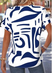 Navy Geometric Print Tummy Coverage Short Sleeve T Shirt | thumb picture 