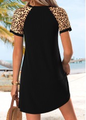 Black Leopard Short Tummy Coverage V Neck Dress | thumb picture 