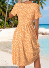 Orange Ditsy Floral Print Tummy Coverage Short Sleeve Dress | thumb picture 