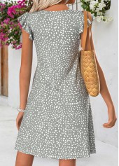 Grey Geometric Print Short Shirred V Neck Dress | thumb picture 