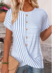 Blue Striped Criss Cross Short Sleeve T Shirt