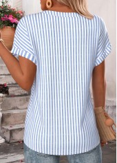 Blue Striped Criss Cross Short Sleeve T Shirt | thumb picture 