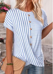 Blue Striped Criss Cross Short Sleeve T Shirt | thumb picture 