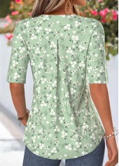 Sage Green Ditsy Floral Print Curved Hem Blouse | thumb picture 