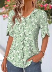 Sage Green Ditsy Floral Print Curved Hem Blouse | thumb picture 