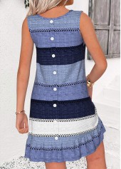 Dusty Blue Striped Short Shirred Sleeveless Round Neck Dress | thumb picture 