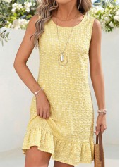 Light Yellow Floral Print Short Shirred Sleeveless Dress | thumb picture 