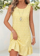 Light Yellow Floral Print Short Shirred Sleeveless Dress | thumb picture 