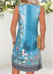 Dusty Blue Floral Print Short Shirred Sleeveless Dress | thumb picture 