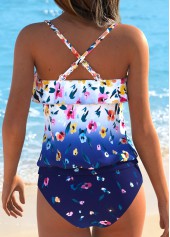Navy Mid Waisted Ruffle Floral Print Tankini Set | thumb picture 