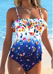 Navy Mid Waisted Ruffle Floral Print Tankini Set | thumb picture 