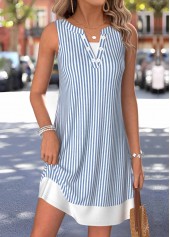 Dusty Blue Striped Short Fake 2in1 Sleeveless Dress | thumb picture 