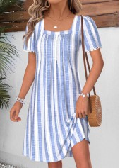 Light Blue Striped Short Tummy Coverage Square Neck Dress | thumb picture 