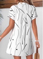 White Geometric Print Short Tummy Coverage Shirt Collar Dress | thumb picture 