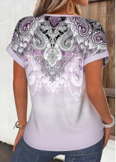 Purple Tribal Print Tummy Coverage Short Sleeve T Shirt | thumb picture 