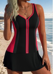 Black Mid Waisted Patchwork Tankini Set | thumb picture 