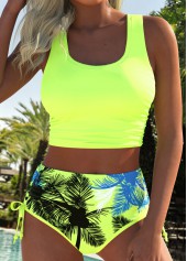 Neon Yellow Mid Waisted Pull On Bikini Set