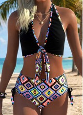 Multi Color Mid Waisted Ruched/shirred Tribal Print Bikini Set | thumb picture 