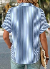 Blue Striped Patchwork Half Sleeve Shirt | thumb picture 