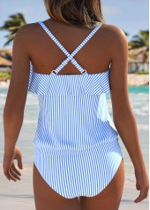 Light Blue Mid Waisted Ruffle Striped Tankini Set | thumb picture 