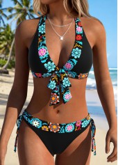 Black Mid Waisted Patchwork Tribal Print Bikini Set | thumb picture 